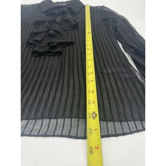 Ralph Lauren Collection Silk Sheer Ruffle Long Sleeve Blouse Collared Black Top - Picture 9 of 12